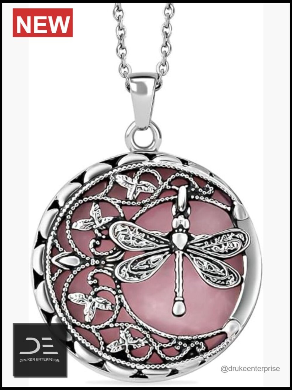 Dragonfly Pendant Necklace - Stainless Steel, Gemstone, 20" Chain